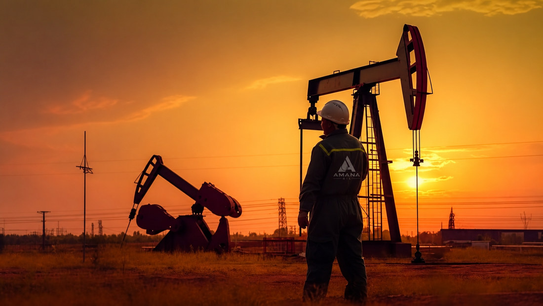 Operario de Amana Oil supervisando equipos de bombeo en campo
